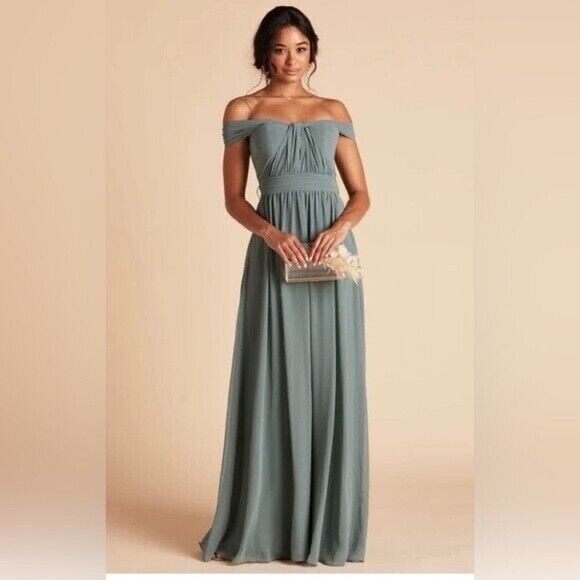 Birdy Grey Sage Green Off-Shoulder Dress (hemmed to 5’2” person w/ 3.5” heels) - Picture 1 of 7